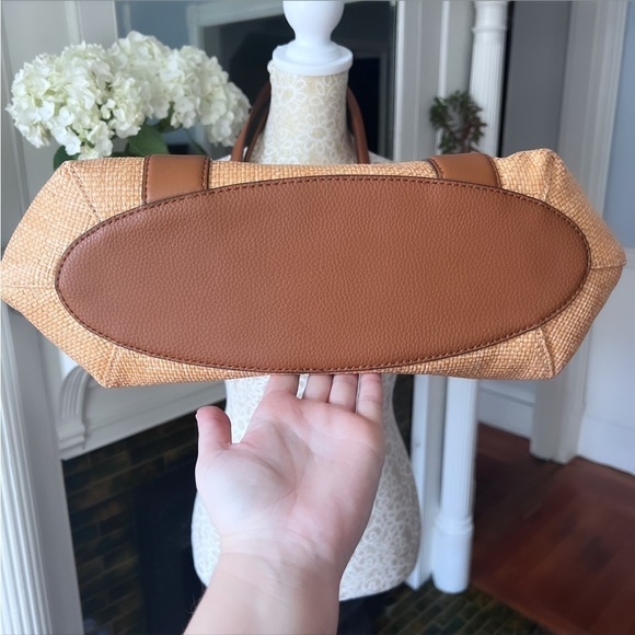 NWT ISAAC MIZRAHI “Lucille” Straw And Brown Leather Large Tote Bag - Picture 7 of 14